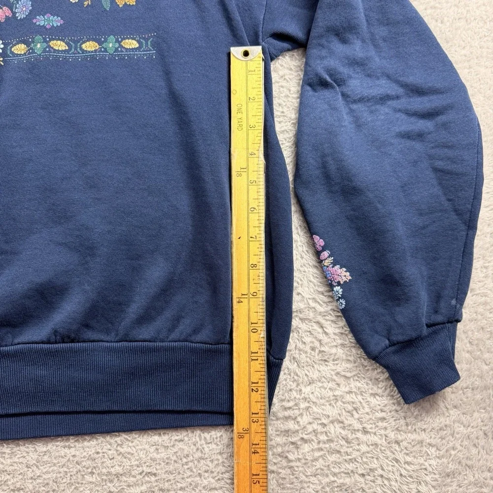 VINTAGE Grannycore Collared Crewneck Sweater XL Blue Embroidered Floral USA
